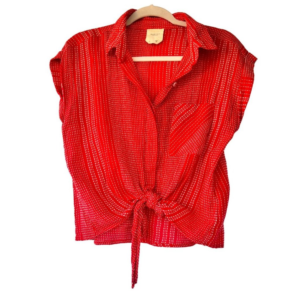 Francesca's Harper Red & White Collared Blouse With Tie